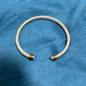 Silver Cable Bangle Blue Stone